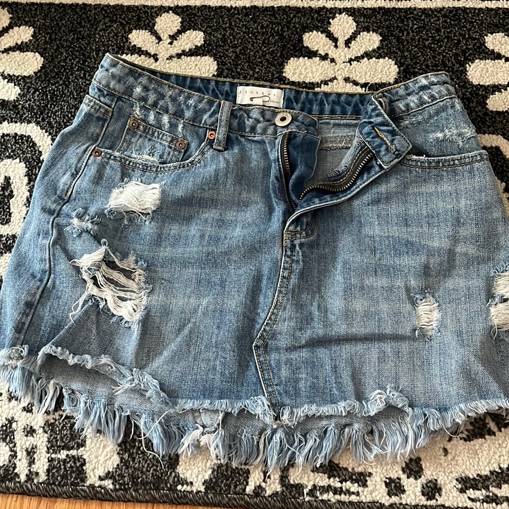 Flutter Frayed Denim Skirt Size L